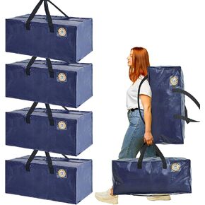 Large Moving Bags with Smart Label for Storage 22 Gallon Heavy Duty Storage Bag 6 Pack Waterproof Fold Flat Moving Totes with Zipper for Travel Space Saving Moving Storage,Digital Management