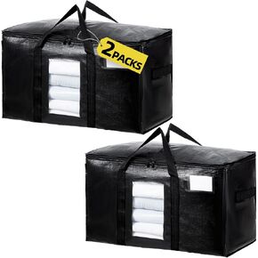 Extra Large Moving Bags 6 Packs, Heavy Duty Storage Bags with Zipper & Wrap Handles, Collapsible Storage Totes with Tag Pocket for Home & Dorm, Black
