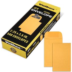 ValBox 3.5x6.5 Money Envelopes, Brown Kraft #7 Coin Envelopes, Small Parts Envelope with Gummed Flap for Seed, Cash, Budgeting (Pack of 100)