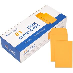 ESSENTIAL #1 500 Piece Coin Envelopes 2.25" x 3.5" with Gummed Flap, Small Parts Envelope for Home and Office Use (Brown -500)
