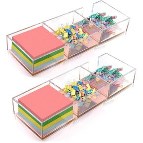 2 Packs Acrylic Sticky Note Holder 3 in 1 Clear Self-Stick Note Pad Holder Memo Dispenser for for Classroom and Office Desk Organizer
