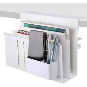 Desk Side Storage, Under Desk Storage, Steel Hanging Desk Organizer, No Drill Under Desk Cable Management Tray, Under Desk Laptop Holder, with Pen Holder, Hanging Desk Storage for Office and Home