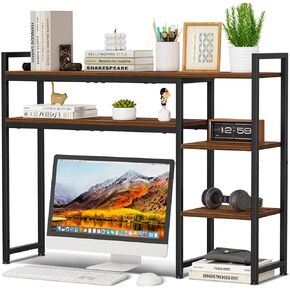 Snughome Desk Shelf, 38.6" Adjustable Desktop Organizer Shelf, Desk Hutch for Computer Monitor Stands, 4 Tier Desktop Display Rack, Wood Desktop Bookshelf Storage Rack for Home Office Dorm