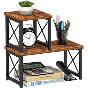 Honiter Desk Shelf, 15.7" Desktop Shelf Organizer, Freestanding Small Desktop Bookshelf, 2 Tier Independent Stackable Desk Display Rack, Desk Organizer Shelf for Office, Dorm, Home