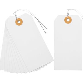 SallyFashion Wire Tags - Blank Shipping Labels, 120 PCS, 4 3/4 x 2 3/8 inches Manila Hang Tags