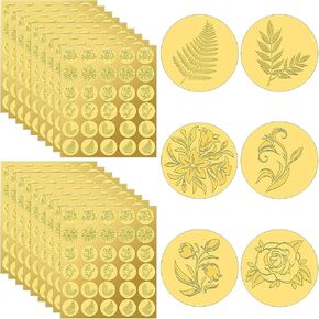 Spakon 540 Pcs Gold Embossed Envelope Seals Stickers Flowers Plants Self Adhesive Seals Stickers for Wedding Invitations Greeting Cards Party Certification DIY, 6 Styles(Classic)