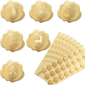 480 Pcs Christmas Envelope Stickers Gold Foil Embossed Envelope Stickers Wax Seals Stickers Adhesive Flower DIY Seal Decal Labels for Greeting Card Wedding Invitations Xmas Party Favors(Winter Style)
