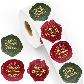 500 Pieces 1.5 Inch Christmas Stickers Roll for Envelope - 3 Designs Stamp Shape Round Merry Christmas Sticker Self Adhesive Tag Seals Labels for Holiday Greeting, Sealing, Gifting, Gift Decorations