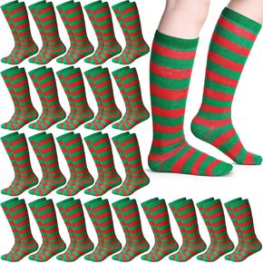 Panitay 24 Pairs Christmas Kids Striped Socks Boys and Girls Knee High Tube Socks Athletic Colorful Stripe Christmas Socks for Party Children Costume