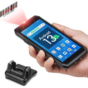 SVANTTO Android 13 Barcode Scanner PDA, Rugged 5.5" Touchscreen 2G/3G/4G Wireless Bluetooth Mobile Computer with Honeywell 1D/2D HS7 Scanner Engine, Come with Charging Dock for Warehouse, Inventory
