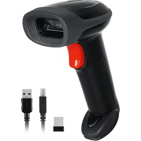 Barcode Scanner Wireless, 1D 2D QR Code Scanner Handheld Versatile 2-in-1 2.4Ghz Wireless & USB Wired Book Scanner for Personal Library, Warehouse Inventory, Clothing Shops and More