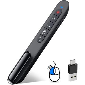 DINOSTRIKE Wireless Presenter Remote with Air Mouse Control, Rechargeable USB Presentation Clicker PPT Pointer RF 2.4GZ PowerPoint Clicker Slide Advancer for Computer Laptop Mac