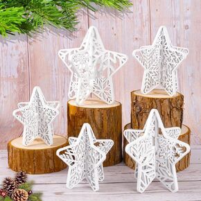 10Pcs 3D Snowflake Christmas Table Decorations Winter Glittering Wooden Snowflake Tabletop Centerpieces 3D Standing Carving Stars Tiered Tray Decor for Xmas Holiday Party Farmhouse Home Decor, 5 Sets