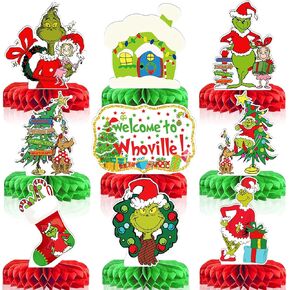 9pcs Christmas Table Decorations,Christmas Honeycomb Centerpieces Whoville Christmas Decorations Christmas Birthday Party Decorations Christmas Party Supplies Christmas Decor