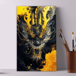Paint by Numbers Dragon DIY Acrylic Paint by Number Kits on Canvas,Black ang Gold Colour Animal Fun DIY Oil Painting Art Set for Beginner Adult Arts Suitable for Home Wall Decor 12X20 Inch Frameless