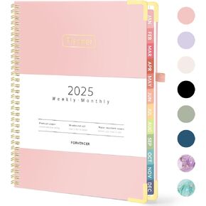 Forvencer 2025 Planner, Hardcover Weekly and Monthly Planner, January 2025 - December 2025, 8.5" x 11", Spiral Calendar Planner with Tabs, Exquisite Daily Organizer Notebook with Inner Pocket, Agenda Journal for Office Home School, A4 Size, Beige
