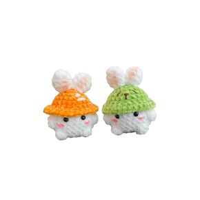 Crochet stress ball, crochet mushroom wear bunny hat, cute stress ball for adult and kid, stuffed doll amigurumi, cute mini bunny, handmade gifts, pack of 2 stress ball (Carrot and Green)