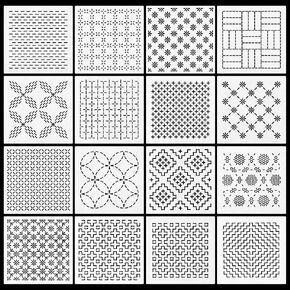16 Pcs 4.7 x 4.7 Inch Plastic Sashiko Stencil Geometric Embroidery Pattern Drawing Line Sashiko Template for Hand Quilting and Embroidery, 2.5mm Thick