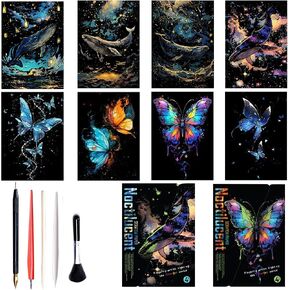 Georgie Porgy Scratch Paper Art Set for Kids Adults Magic Rainbow Scratchboards for DIY Arts and Crafts Kits Christmas Birthday Gift with Scratching Tools Kit (A4-Noctilucent Whale + Sea World) in Kuwait