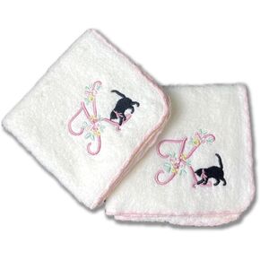 2pcs Set Cute Cat with Monogrammed Japanese Towel Handkerchiefs for Women [ Designed in Japan ] Handkerchiefs for Cat Lover