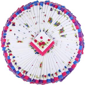 Peryiter 100 Pcs Handkerchief for Women Vintage Floral Cotton Handkerchief Bulk Colorful Embroidered Ladies Handkerchiefs Mother's Day Gifts for Mother Grandma Tea Party Church Wedding