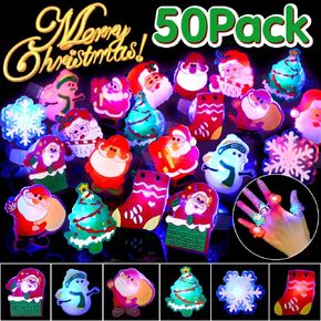 Christmas Party Favors for Kids Adults 50pcs Christmas LED Light Up Ring Flash Finger Ring Birthday Decorations Christmas Stocking Stuffers