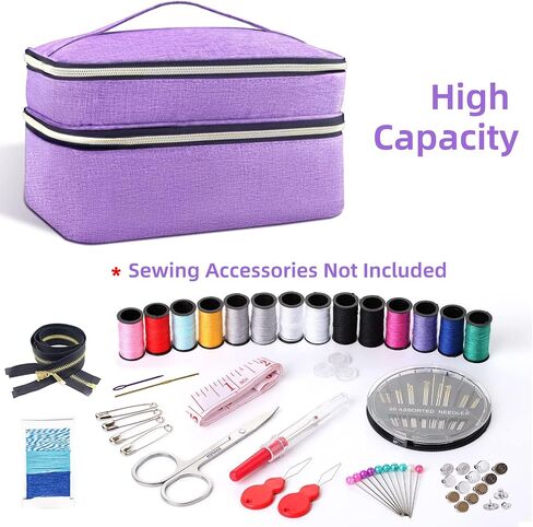 Sewing Organizer Bag - 11.5"x8"x6" Double-Layer Sewing Box with Storage for Scissors, Thread, Pins, Needles, Clips (Purple) in Saudi Arabia