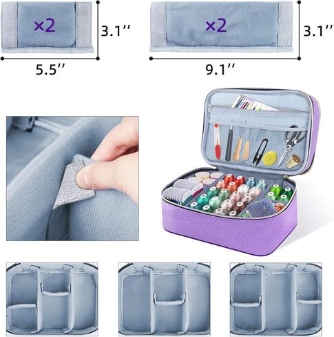 Sewing Organizer Bag - 11.5"x8"x6" Double-Layer Sewing Box with Storage for Scissors, Thread, Pins, Needles, Clips (Purple) in Saudi Arabia