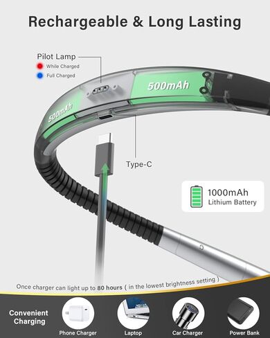 Vekkia LED Neck Reading Light Rechargeable, Book Light for Reading in Bed, 3 Colors & 5 Brightness Adjustable, Long Lasting. Great for Knitting, Camping & Repairing in Kuwait