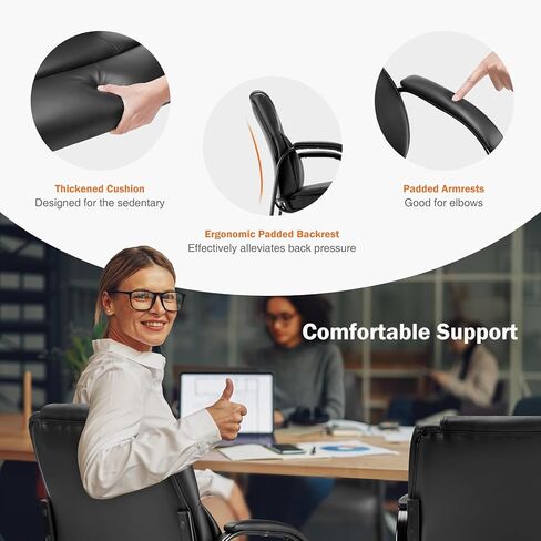 Sweetcrispy Waiting Room Guest Chair Set of 2, Leather Stationary Office Reception Chairs No Wheel, Comfy Padded Arms and Seld Base, for Conference Room Lobby Home Computer Desk Bedroom Elderly, Black in Kuwait