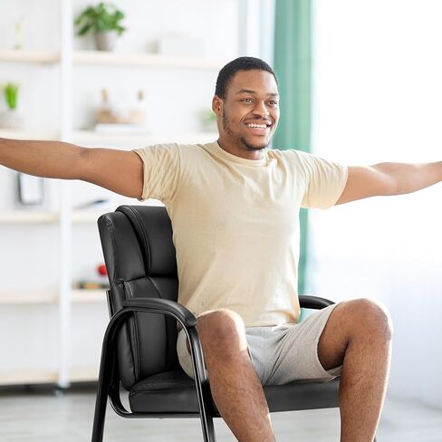 Sweetcrispy Waiting Room Guest Chair Set of 2, Leather Stationary Office Reception Chairs No Wheel, Comfy Padded Arms and Seld Base, for Conference Room Lobby Home Computer Desk Bedroom Elderly, Black in Kuwait