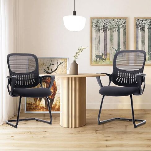 Sweetcrispy Reception Guest Chair Set of 1, Stationary Non Rolling Mesh Mid Back Computer Office Desk with Lumbar Support for Home Waiting Area Conference Room Bedroom in Saudi Arabia