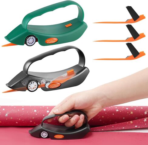 LIZAAL 2-Pack Wrapping Paper Cutter with 3 Replaceable Blades | New Gift Wrap Cutter with Wheels | Birthday and Christmas Wrapping Paper Cutter Slider for Home, Office or Classroom (Black & Green) in Saudi Arabia