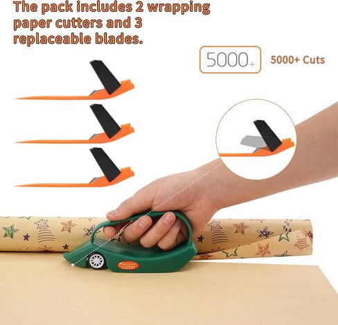 LIZAAL 2-Pack Wrapping Paper Cutter with 3 Replaceable Blades | New Gift Wrap Cutter with Wheels | Birthday and Christmas Wrapping Paper Cutter Slider for Home, Office or Classroom (Black & Green) in Saudi Arabia