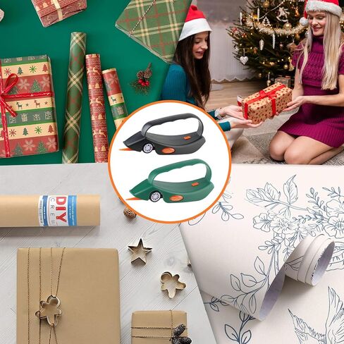 LIZAAL 2-Pack Wrapping Paper Cutter with 3 Replaceable Blades | New Gift Wrap Cutter with Wheels | Birthday and Christmas Wrapping Paper Cutter Slider for Home, Office or Classroom (Black & Green) in Saudi Arabia