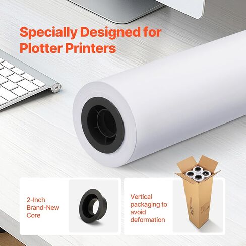 VEVOR Wide Format Paper, 24 in x 150 ft Plotter Paper, 6 Rolls CAD Bond Rolls with 2 in Core, 20 LB Bond Paper Rolls, Idea for CAD Drawings, Engineering Plans, GIS Maps & Architectural Designs in Saudi Arabia
