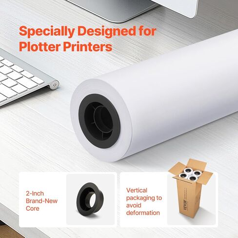VEVOR Wide Format Paper, 24 in x 150 ft Plotter Paper, 6 Rolls CAD Bond Rolls with 2 in Core, 20 LB Bond Paper Rolls, Idea for CAD Drawings, Engineering Plans, GIS Maps & Architectural Designs in Saudi Arabia