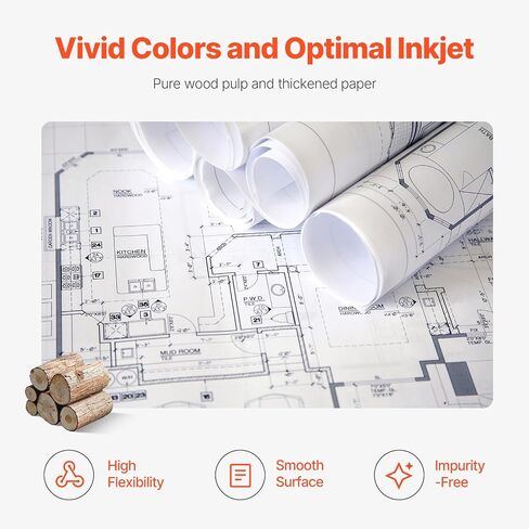 VEVOR Wide Format Paper, 24 in x 150 ft Plotter Paper, 6 Rolls CAD Bond Rolls with 2 in Core, 20 LB Bond Paper Rolls, Idea for CAD Drawings, Engineering Plans, GIS Maps & Architectural Designs in Saudi Arabia