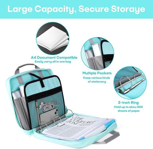 2 PCS Zipper Binder, 2 Inch 3 Ring Binder with Zipper,500 Sheets Capacity Zipper Binder with Shoulder Strap & Handle,Multi-Pocket Zipper Binder Organizer for Classroom, Blue & Green in Saudi Arabia
