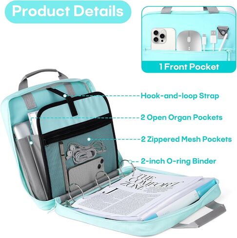 2 PCS Zipper Binder, 2 Inch 3 Ring Binder with Zipper,500 Sheets Capacity Zipper Binder with Shoulder Strap & Handle,Multi-Pocket Zipper Binder Organizer for Classroom, Blue & Green in Saudi Arabia