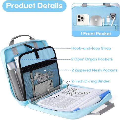 2 PCS Zipper Binder, 2 Inch 3 Ring Binder with Zipper,500 Sheets Capacity Zipper Binder with Shoulder Strap & Handle,Multi-Pocket Zipper Binder Organizer for Classroom, Blue & Green in Saudi Arabia