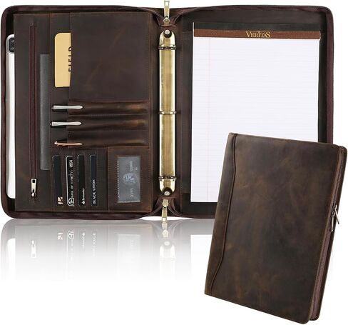 Genuine Leather Portfolio Organizer, Business 3 Ring Binder Padfolio with Notepad,Personalized Leather Portfolio Binder for Men and Women in Kuwait