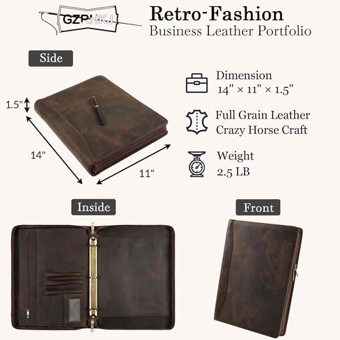 Genuine Leather Portfolio Organizer, Business 3 Ring Binder Padfolio with Notepad,Personalized Leather Portfolio Binder for Men and Women in Kuwait