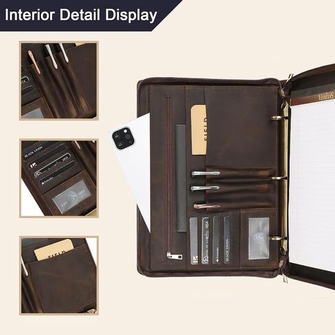 Genuine Leather Portfolio Organizer, Business 3 Ring Binder Padfolio with Notepad,Personalized Leather Portfolio Binder for Men and Women in Kuwait