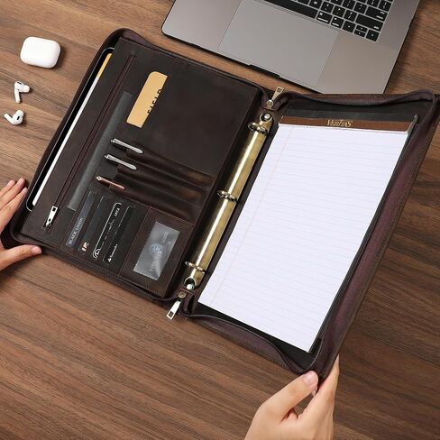 Genuine Leather Portfolio Organizer, Business 3 Ring Binder Padfolio with Notepad,Personalized Leather Portfolio Binder for Men and Women in Kuwait