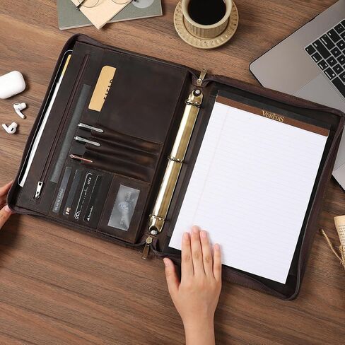 Genuine Leather Portfolio Organizer, Business 3 Ring Binder Padfolio with Notepad,Personalized Leather Portfolio Binder for Men and Women in Kuwait
