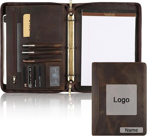 Genuine Leather Portfolio Organizer, Business 3 Ring Binder Padfolio with Notepad,Personalized Leather Portfolio Binder for Men and Women in Kuwait