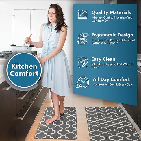 ComfiLife Kitchen Mats for Floor (2 PCs) – Cushioned Anti Fatigue Kitchen Rug for Comfortable Standing – Waterproof, Easy Clean, Non-Slip, Thick Kitchen Mat Set for Home, Office, Sink, Laundry (Gray) in Saudi Arabia