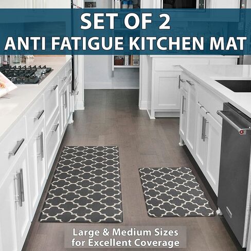ComfiLife Kitchen Mats for Floor (2 PCs) – Cushioned Anti Fatigue Kitchen Rug for Comfortable Standing – Waterproof, Easy Clean, Non-Slip, Thick Kitchen Mat Set for Home, Office, Sink, Laundry (Gray) in Saudi Arabia