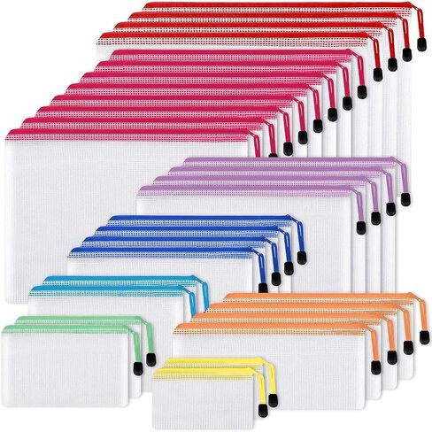 EOOUT 30pcs Mesh Zipper Pouch Bags, 8 Sizes Plastic Zipper Bags, 8 Colors Waterproof Zipper Pouches for Organization, Multipurpose for Travel, School Supplies, Office Appliances and Home Organization in Saudi Arabia